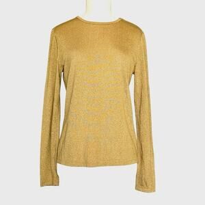 Lauren Ralph Lauren Lux Metallic Gold Rayon-Metallic Long Sleeve Top Womens Sz S